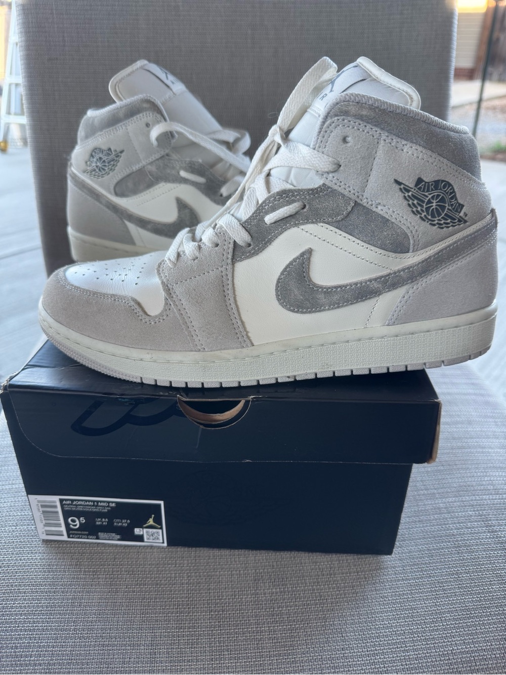 Jordan 1 Mid White and Light Gray Suede Accents
